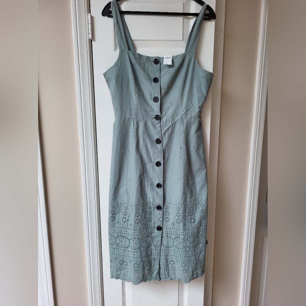 Gap Eyelet Sage Button Down 100% Cotton Lined Tank Dress Size 6, New W Tags